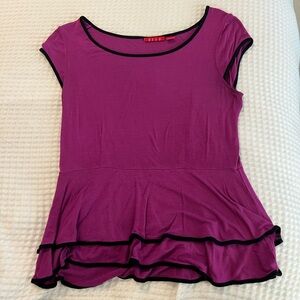 Elle Purple Short Sleeve Top with Black Trim